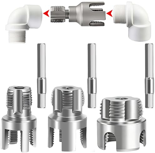 7JI 3 Piezas 2 en 1 Herramienta para Roscas Interiores y Exteriores de tubo | Herramienta para Tuberías Roscar de 1/2 3/4 y 1 pulgada,Compatible con Taladros Eléctricos,para Tubos PPR PVC MPP