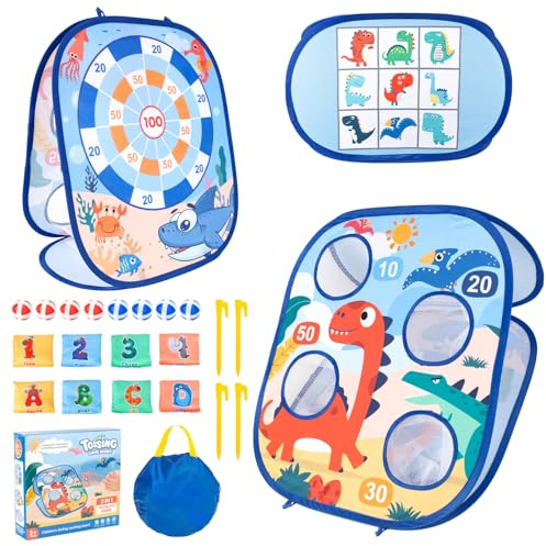 Funsland Juego de Lanzamiento de dianas para niños, Juegos para niños a Partir de 3, puf 3 en 1, Juego de Lanzamiento, Regalos de cumpleaños, Actividades de Fiesta Familiar, Juguetes para Interior
