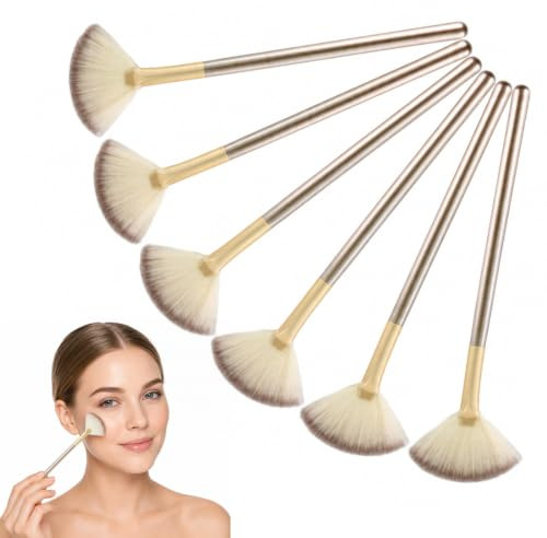 UYVPAER 6 Pièces Pinceaux Maquillages Éventail, Pour Poudre À Balayer, Masque Visage, Champagner