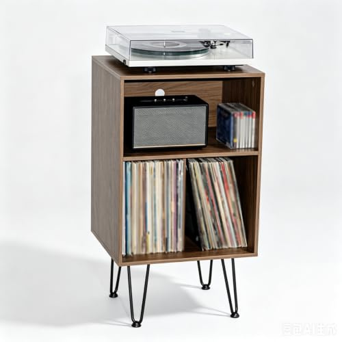 BQZKTVED Mobile Hifi Vintage 2 Livelli, Legno Mobile Giradischi per Vinili | Mobile Audio per Giradischi, Dischi Vinile e Apparecchi HiFi per Casa(Brown)