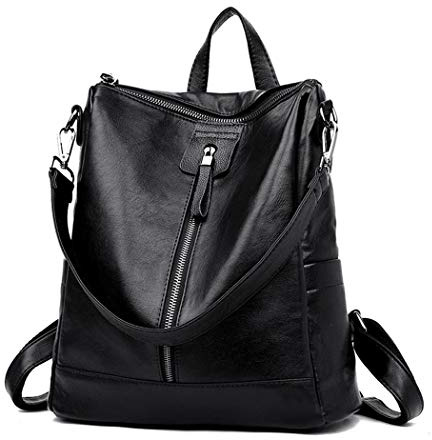 DEERWORD Mujer Bolsos Mochila Casual Bandolera Marca Mediano Antirrobo Italianos PU Cuero 5410 1 piezas Negro V8