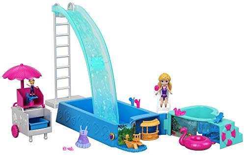 Polly Pocket FTP75 Splashtastic Pool Surprise Playset with 3 Inch Polly Doll, Micro Accessories, Multicolored