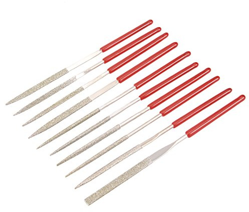 sourcing map 10 Stücke Diamant Nadel Feile Serie für Metall Glas Stein 2mmx100mm Silber Rot DE de