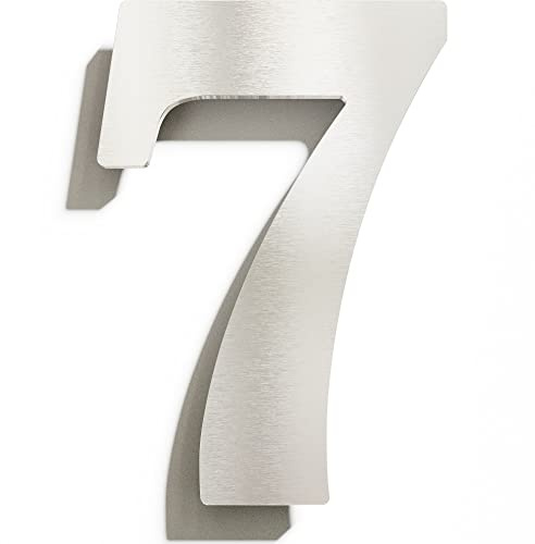 Edelstahl Hausnummer 7 - massiv, wetterfest & rostfrei - 14 cm groß - mit Befestigungsmaterial - Design Hausnummern-Schild gebürstet N-02-7-E