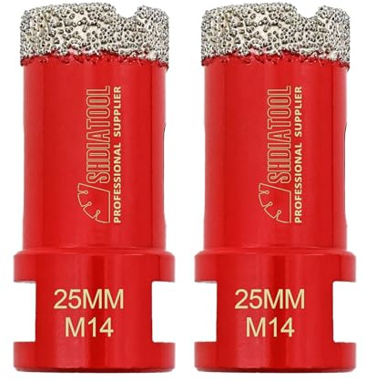 SHDIATOOL Diamond Core Drill Bit 2 Pieces 25 mm M14 Thread for Porcelain Tile Ceramic Granite Marble Dry Drilling