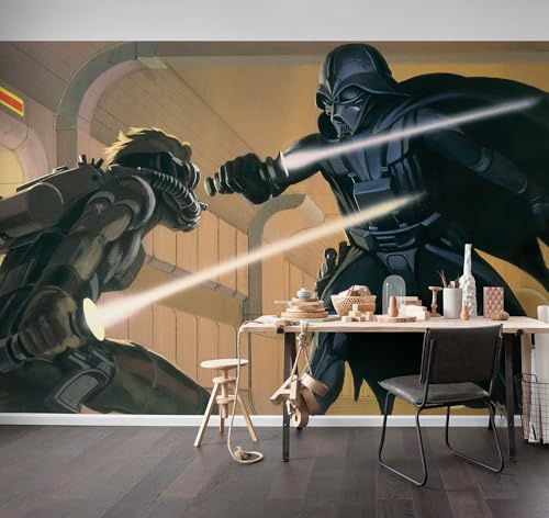Komar Vlies Fototapete Star Wars Classic RMQ Vader vs Luke | Größe: 500 x 250 cm (Breite x Höhe), Bahnbreite 50 cm | Tapete, Wandbild, Dekoration, Kinderzimmer, | DX10-066, gelb, braun