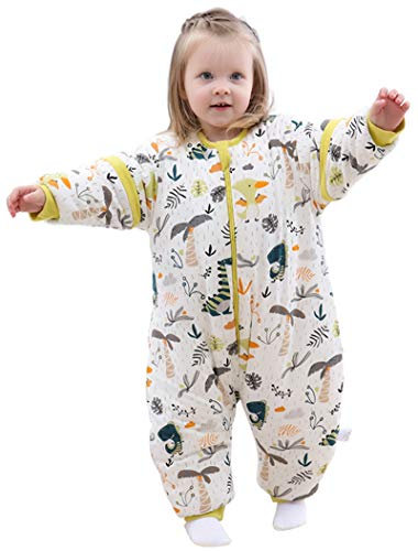 Chilsuessy Babyschlafsack 3.5 Tog Winter Kinder Schlafsaecke mit abnehmbar Langarm und Beinen,aus gesund Bio Baumwolle Baby Winterschlafsack, Dinosaurierpark/2.5 Tog, 80cm/Baby Höhe 85-95cm