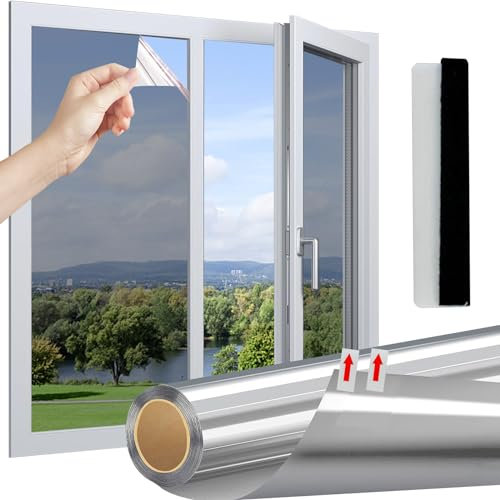 Linarun Linarun Spiegelfolie Fenster Sichtschutz Fensterfolie Blickdicht von Außen Sichtschutzfolie Sonnenschutzfolie Fenster Innen Tönungsfolie Wärmeschutzfolie UV Schutzfolie 60x200 cm