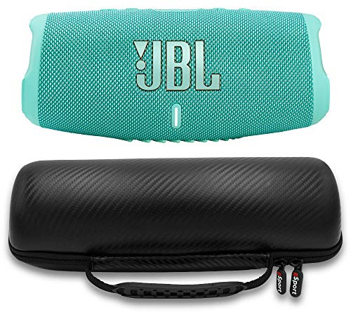 JBL Charge 5 Enceinte portable étanche avec Powerbank intégré et étui en fibre de carbone gSport (bleu)