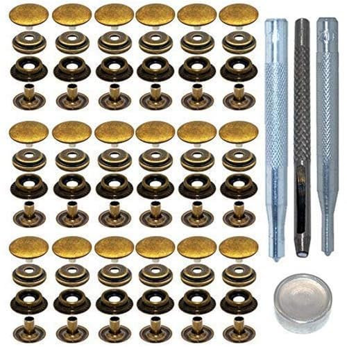 18 Sets 15mm Rostfreier Stahl Metall Druckknöpfe Kleidung Snaps Druckknopf Set mit 4 Befestigungswerkzeugen zum, Metall Druckknöpfe für Leder Handwerk Jacke Brieftasche Handtasche (Bronze)