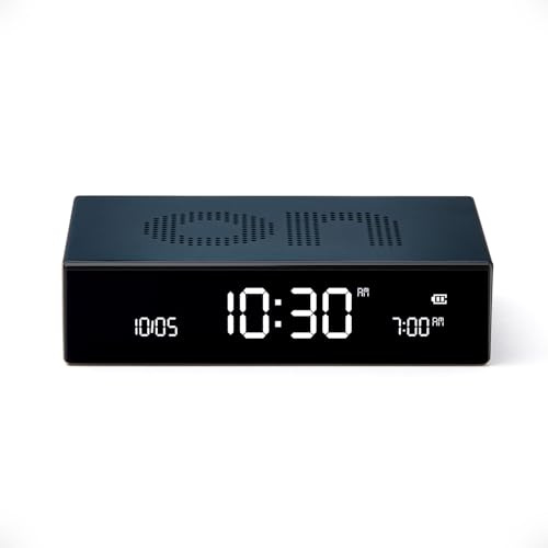 Lexon Flip Premium Réveil réversible et Rechargeable, à écran VA LCD, Faces on/Off, Snooze, Contrôle Tactile, en Aluminium - Bleu