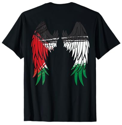 Palestine Flag Dad On Back Side Palestinian Angel Kids Wings T-Shirt