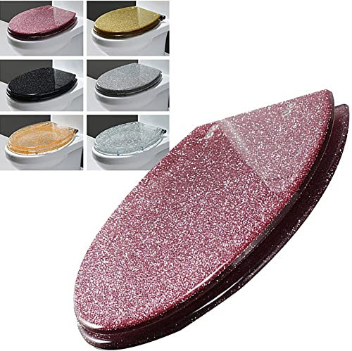 MANY Silber Glitter Toilettensitz Mit Absenkautomatik Toilettendeckel Quick-Release Funktion WC-Sitz Universal Klobrille Stark Und Robust Qualitätsscharnier(Pink Starlight)