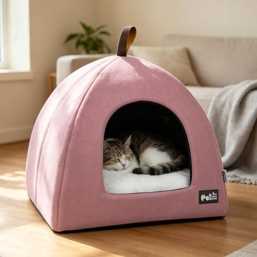 PETCUTE Katzenhöhle für große Katzen,Waschbar Katzenbett Katzenzelt Katzenkorb für Katzen und Hunde,Zwei in Eins Katzenhaus mit Abnehmbar Innerkissen,Kuschelhöhle mit rutschfeste Unterseite
