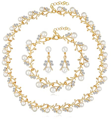 Lieson Schmuck Perlen Set, Armband Ohrringe Halskette Vergoldet Damen Schmuckset Perlen Für Hochzeit