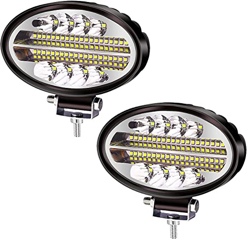 Biqing 2PCS Faro LED Trabajo Oval Blanco,144W Focos Led Tractor 12V 24V Faro de Led 5.5 Barra LED Faro Additional Faros de Niebla para Tractores Coche 4x4 Barco Off Road Camino ATV UTV SUV 4WD