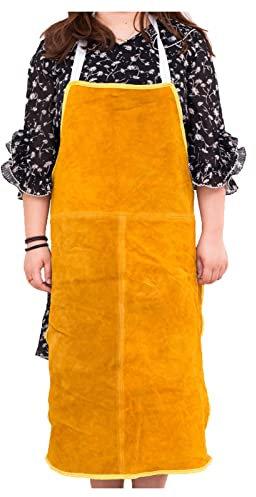 YOUNGC Grembiule da Lavoro, Grembiule da Saldatura in Pelle per Uomo, Grembiule Resistente all'Usura Grembiule da Uomo Regolabile Grembiule Unisex, Giallo, 24 Wx36 L