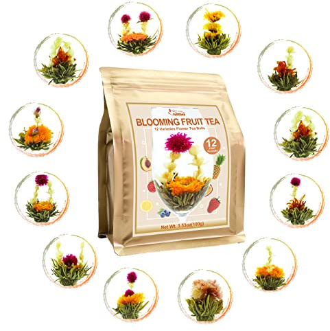 FullChea - Blooming Flowering Tea, 12 Unique Varieties - Flowering Tea in 12 Delicious Fruit Flavors - Gift For Tealovers, Christmas, Anniversary, Valentine, Birthday