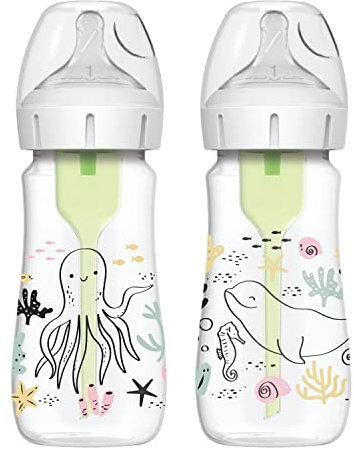 Dr. Brown's Anti-Colic Options+ Wide-Neck Baby Bottle, 9oz/270ml, 2-Pack - Ocean Design