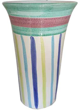Ceramiche Angela Rinaldi – Portaombrelli Portafiori in Ceramica di Vietri Dipinto a Mano Maiolica Design Terracotta (Fascia Verde e Viola, Portafiori Altezza cm 26 Diametro cm 19)