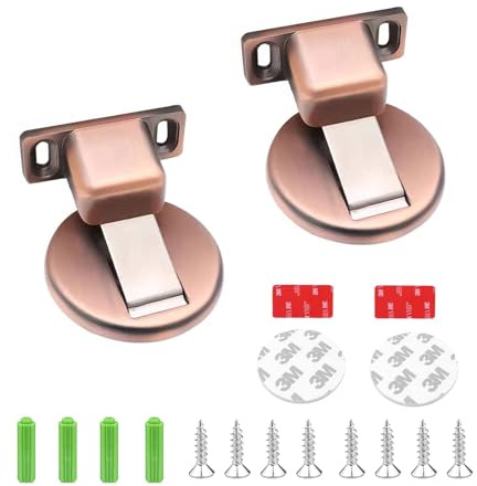 GEFIRE Türstopper Boden Magnetisch 2 Stück Unsichtbarer magnetischer Türstopper Magnetisch Selbstklebend Boden Metall Magnetische Magnetic Door Stopper mit Klebeband & Schrauben (Rote Bronze)