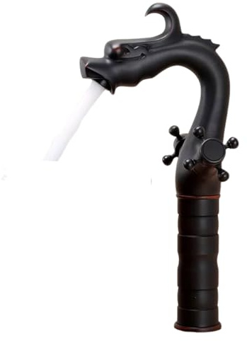 Sink Tap Bathroom All Copper Antique Hot and Cold Water Faucet Household Raised Single-Hole Washbasin Bathroom Basin Golden Dragon-Shaped Faucet, Tall Black