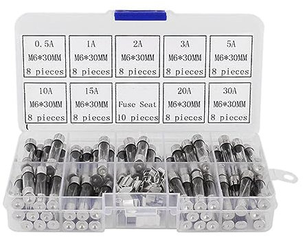 Uonlytech 72 Stück Glasrohrsicherungs 6x30mm Aus Robustem Glas Mit Kunststoffbox Für Autoelektrik Schnelle Elektrische Sicherungen Mit 10 Amperewerten