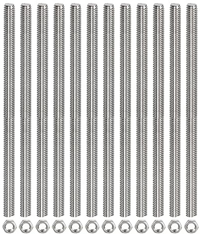 QUARKZMAN 12 Pcs M6 x 250mm Entièrement Fileté Tige avec 12 Pcs Hex Écrous, 1mm Filetage Pas 304 Inox Acier Droite Main Fileté Tiges Barre Goujons