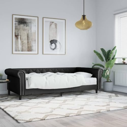 ZEYUAN Tagesbett mit Matratze Schwarz 90x200 cm Kunstleder, Schlafsofa, Daybed, Bettsofa, Sofa Bed, Sofabett, Schlafcouch, Jugendbett, Bettgestell, Bettcouch