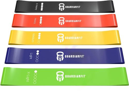 GuardianFit Resistance Loop Übungsbänder 5er Set, Latex Workout Bands mit Tragetasche, Kraftbänder für Beine, Po, Körper, Fitness, Yoga, Pilates, Damen, Herren und Kinder