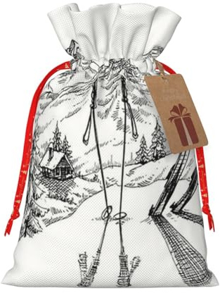 Hochwertige Jutebeutel mit Kordelzug, Ski-Thema, kleine Süßigkeitentüten, Jute-Sack, Süßigkeiten, Kekse, Süßigkeitenbeutel, Goody Bags für Kinder, Urlaub, Weihnachten, Partygeschenke