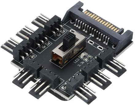 sourcing map 3-Pin Chassis Lüfter Hub 15PIN 1 zu 8 3PIN Stecker Adapter 12V Kühlung Lüfter Verteiler PWM für Motherboard, Computer, PC