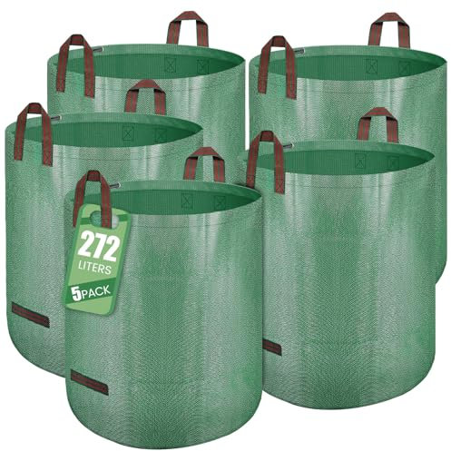 Lot de 5 sacs à déchets de jardin, autoportants, de 272 l, avec 4 poignées pour un déplacement et un transport faciles, idéal pour l'herbe, les feuilles, les déchets de jardin
