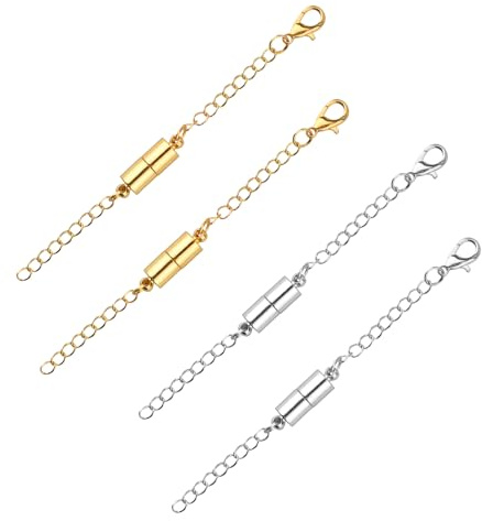 4pcs Magnetic Necklace Chain, Adjustable Magnetic Necklace Extender Silver Necklace Chain Extenders Gold Magnetic Necklace Connector for Jewelry Making Birthday Gift