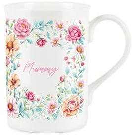Purely Home Floral Mummy Mug - Pink Flowers Mothers Day Present - Bone China Coffee/Tea Mug - Gifts for Mums
