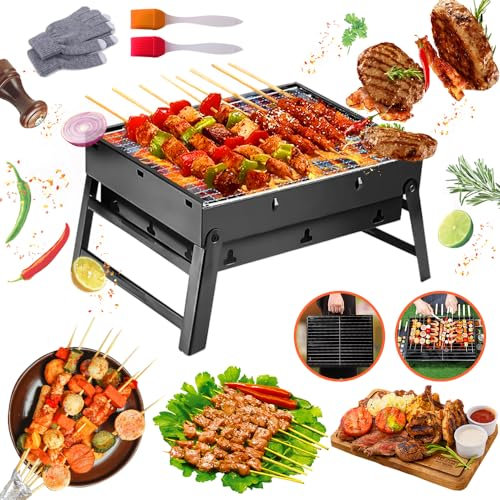 Barbecue pieghevole, a carbonella, piccolo, per barbecue, mini barbecue, portatile, da picnic, da campeggio, da 37 cm x 27 cm x 19 cm, portatile, per picnic, giardino, terrazza, campeggio, viaggi