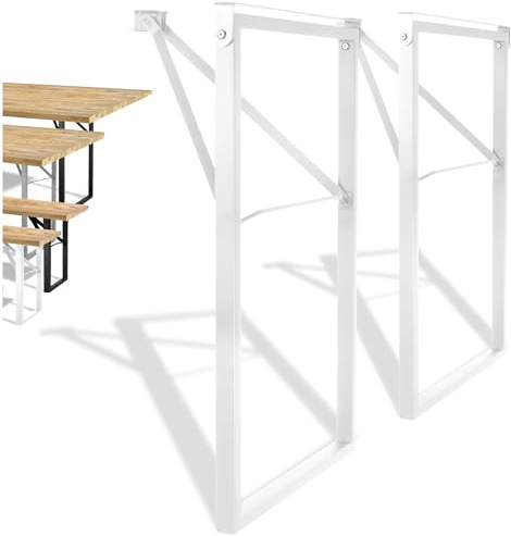 Natural Goods Berlin Lot de 2 Tables de Jardin Pliables (Blanc, 70 x 42 cm) – Pieds de Table en métal Profil boîte pour Ensembles de Tente à bière – Structure de Table Stable pour Jardin, terrasse et