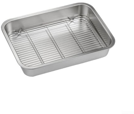 Comoda teglia con griglia di raffreddamento, ideale per arrostire e scolare il grasso (26 x 20 x 5 cm)