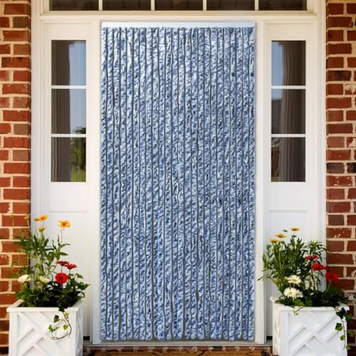qohoio Fly Curtain Blue and White 100x230 cm Chenille,Curtains Door Fly Screen Curtain For Doorways Window Decorations Room Divider
