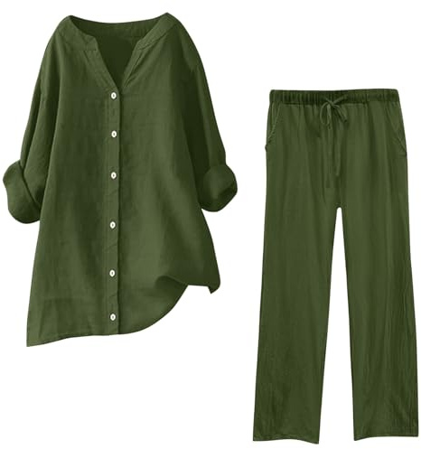 Traje de lino para mujer Tallas grandes chándal para mujer Conjunto de 2 piezas de punto para mujer, conjunto de sudadera de moda