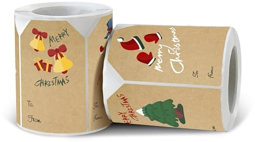 250PCS Christmas Name Tags, Kraft Christmas Tags Gift, Self Adhesive Christmas Stickers for Gift Labels on Boxes, Bags, Envelopes, Christmas Decoration.
