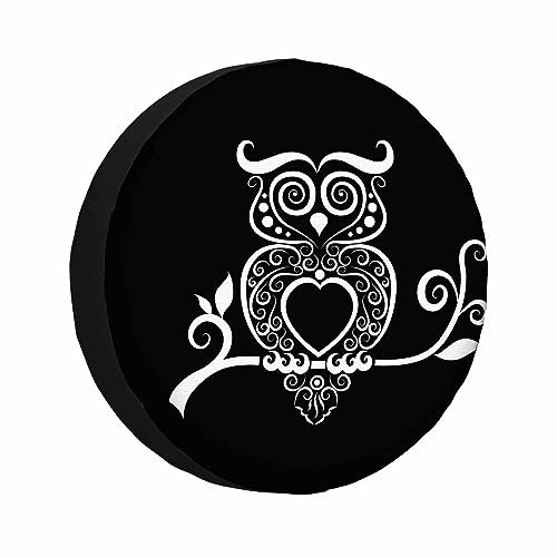 Autoreifen Tasche Eule, Vogel, Blume, Curl, Kunst, Altmodisch, Maskottchen, Tier, Muster Reifenschutzhülle Sauberen Reifenschutz Staubdicht Radabdeckung Für Fahrzeuge SUV Auto 17 inch