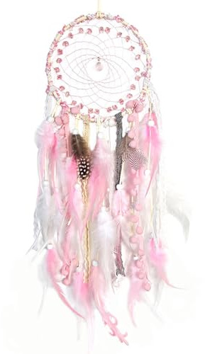 BetterJonny Traumfänger, 67cm Dreamcatcher Vintage Feder Traumfänger Handgefertigt Dream Catchers im Böhmischen Stil für Wandbehang Wohnkultur Ornamente Handwerk Zimmerdekoration Rosa Spitzenband
