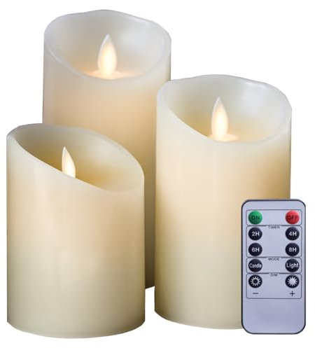 Vivezen - Lot de 3 bougies à LED 10, 12,5 et 15 cm en cire avec télécommande, flamme vacillante