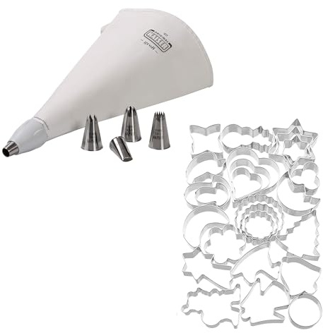 ORIGINAL KAISER | Spritzbeutel-Ausstecher Set | hochwertige Materialien | 5 Verschiedene Tüllen | wiederverwendbar | 25 Ausstechformen extra für Weihnachten | ideal zum garnieren von Plätzchen