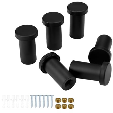 PARFCO Schwarze Haken, 6 Stück Handtuchhaken zum Bohren, Zylindrischer Wandhaken mit Schrauben, Wandhaken Schwarz, Gebohrter Handtuchhaken, für Küche, Badezimmer