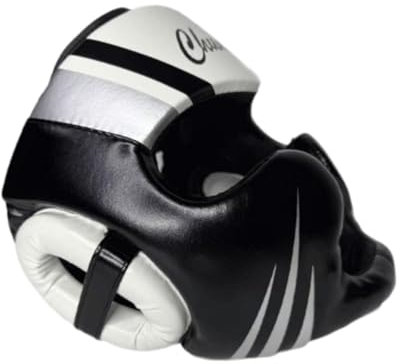 F Fityle Boxkopfbedeckungen Boxhelm Verstellbare, Bequeme, professionelle MMA-Kopfbedeckungen Muay-Thai-Kopfbedeckungen für von MMA Taekwondo, Schwarz-Weiss