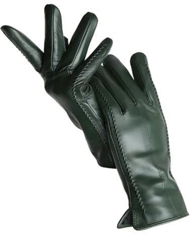 Hochwertige Damen-Handschuhe, Winter, warm, Samt, kurz, dünn, Touchscreen, Fahrfarbe, Damen-Lederhandschuhe (dunkelgrün, XL)