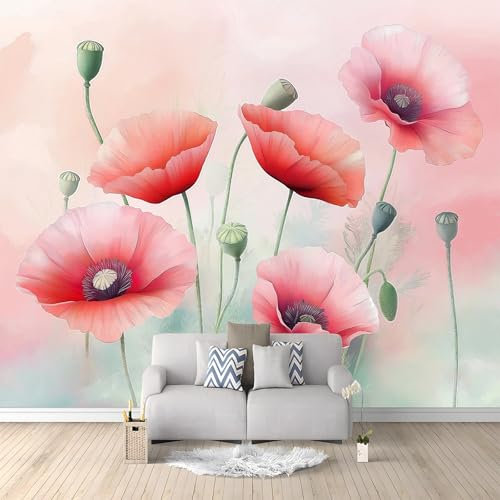 Fotomurale Carta da Parati Pittura Ad Acquerello Fiori Di Papavero 200 x 140 cm Fotomurali Murale 3D Poster Gigante Moderna, Carta da Parati Decora per Camera Letto, Soggiorno, Stanza dei Bambini