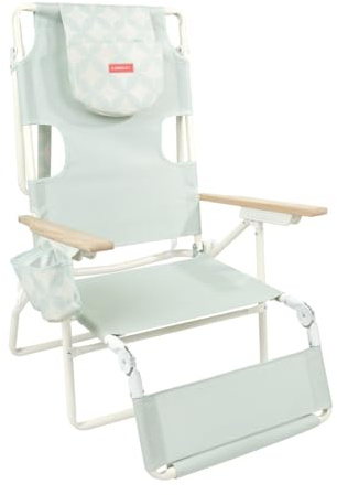 Flamingueo Strandstuhl, Gepolsterte Kopf- und Armlöcher, 5-Fach liegend, Fußstütze und Armlehnen Komfort, Tragegriffe Rucksack Einfacher Transport, 83,2 x 66,7 x 97 cm